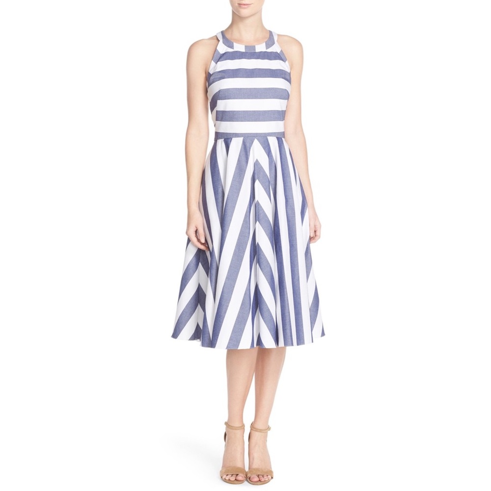 ELIZA J Blue and White Striped Halter Dress